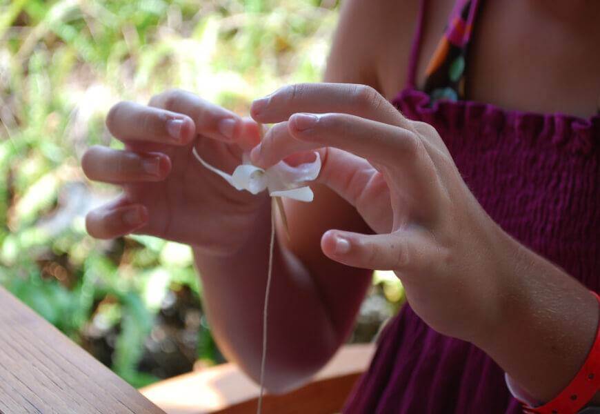 Lei making in Kauai